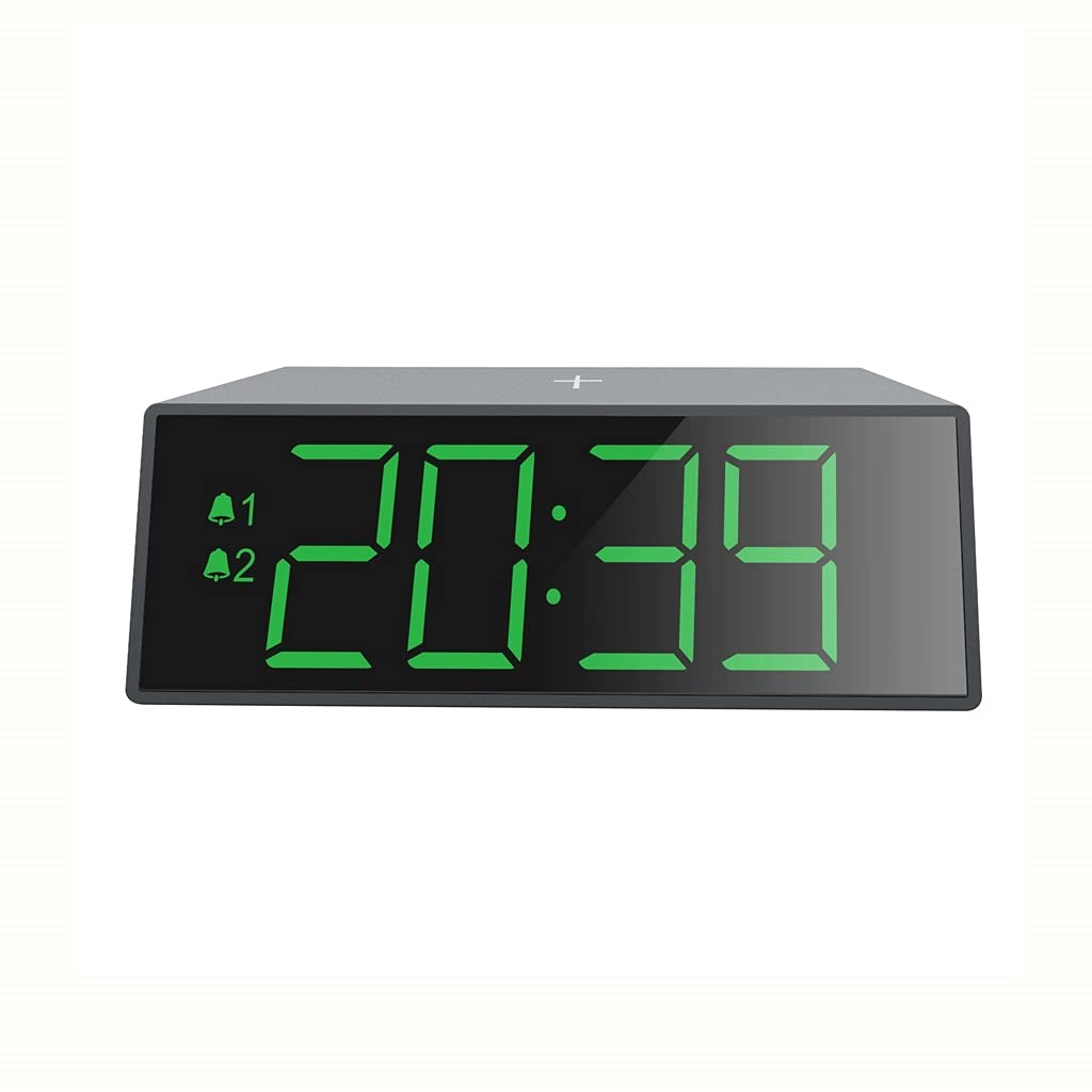 DIRIGIÓ Reloj Despertador con 10W inalámbrico de Carga rápida Desktop Snooze Alarma electrónico 12/24 Horas Mostrar Reloj