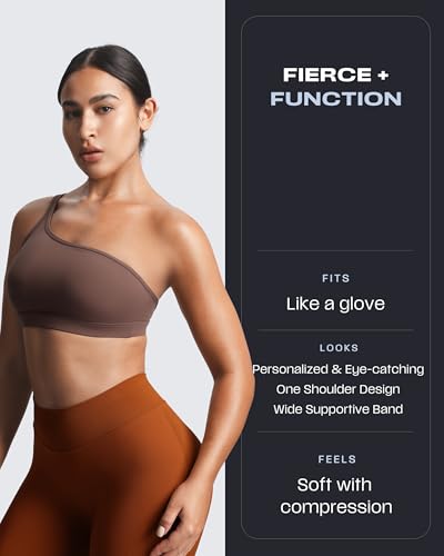 Image of Aoxjox Astoria One Shoulder Sports Bra | asymmetrical workout top, women's fitness training gym yoga crop tank, 4-way stretch, moisture-wicking