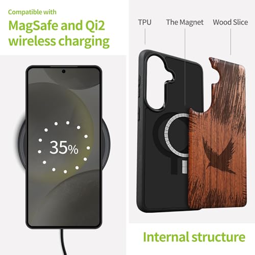 Coque Samsung S26 bois véritable étui Magsafe antichoc