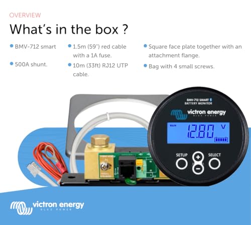 Image of Victron Energy BMV-712 Smart Battery Monitor with Shunt - 6.5-70 VDC | Display and Bluetooth - Black