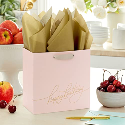 Image of Hallmark Signature Studio 7 inch Medium Square Birthday Gift Bag with Tissue Paper (Blush Pink, Gold Foil Happy Birthday) for Wife, Daughter, Sister, Aunt, Teen