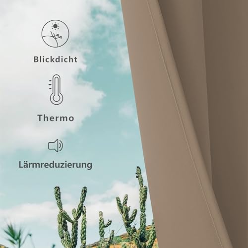 CUCRAF Vorhang Blickdicht Thermovorhang Kälteschutz 2er Set H225 x B140 cm Verdunklungsvorhänge Khaki Gardinen mit Ösen… – Ansicht 3