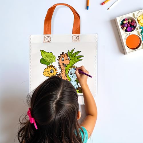 Image of Party Propz Dinosaur Theme DIY Return Gift Bags for Kids Birthday - 10 Pcs, Diy Canvas Colouring Bags, Paper bags for gifting, Gift bags small size, Return gifts for birthday, Gift bag for kids
