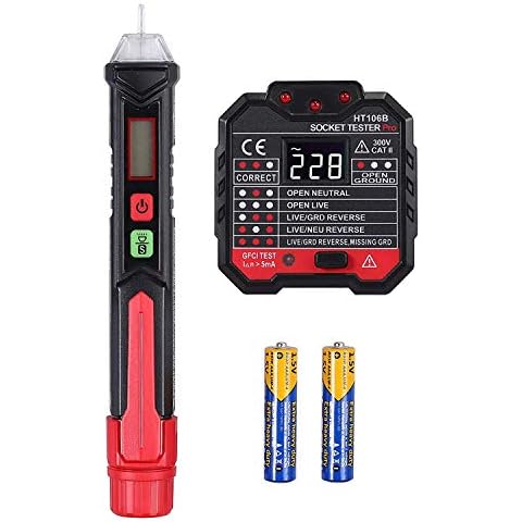 Proster Non Contact Voltage Tester Pen 12-1000V - with Socket Tester 48V～250V Wall AC Power Outlet Tester Adjustable Sensitivity Electrical AC Voltage Detector with LED Flashlight Alarm Cover