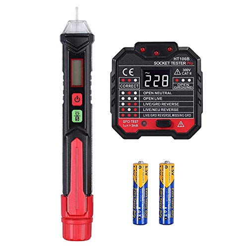 Proster Non Contact Voltage Tester Pen 12-1000V + Socket Tester 48V～250V Wall AC Power Outlet Tester Adjustable Sensitivity Electrical AC Voltage Detector with LED Flashlight Alarm