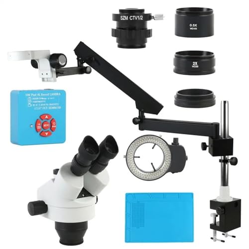 Microscope 3.5X 90XArticulating Arm Pillar Clamp Zoom Simul Focal Industrial Trinocular Stereo Microscope 55mp 8.3MP 4K HDMI Video Camera(I 55MP 2K 4KHDMI USB)