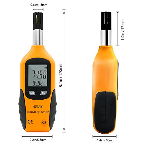 Digital Psychrometer Thermometer Hygrometer with Backlight, ERAY Temperature and Humidity Reader Meter Thermo-Hygrometer with Dew Point and Wet Bulb Temperature, 9V Battery Included(Yellow)