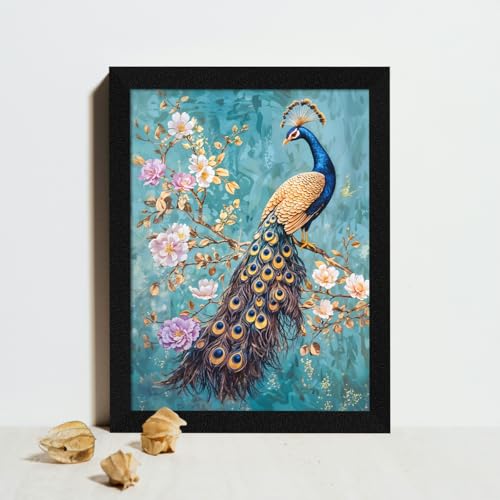 Image of ArtX Paper Peacock Painting For Wall Vastu, Peacock Wall Decor, Bedroom, Multicolor, Abstract, 13.0 X 10.0 Inch, Set of 1