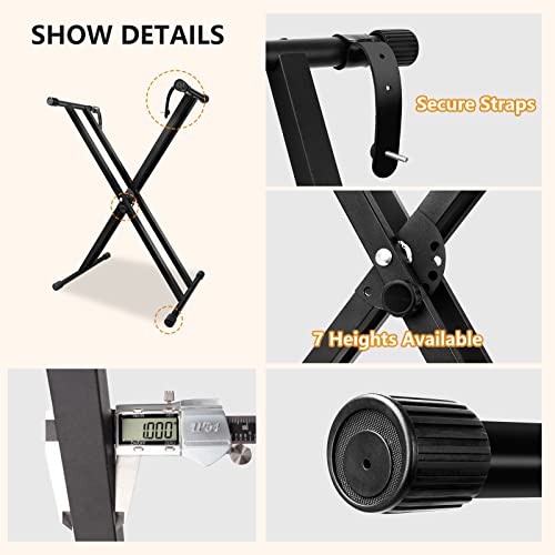 image for LETSROCK Adjustable Keyboard Stand, Heavy-Duty Double-X Piano Stand wi