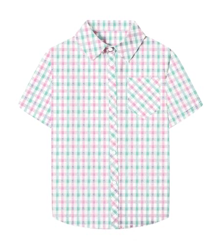 Image of SANGTREE Girls and Women Plaid Shirt Short Sleeve Button Down Summer Blouses Tops