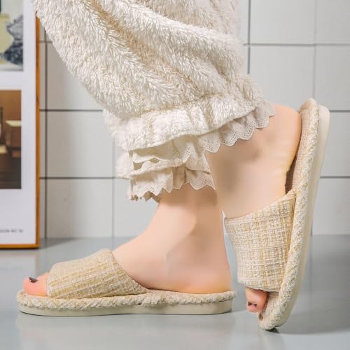 AiJiaTu House Slipper Indoor Cotton Flax Slippers, Women's and Men's Casual Soft Non-slip Open Toed Mute Slippers Beige EU 40/413