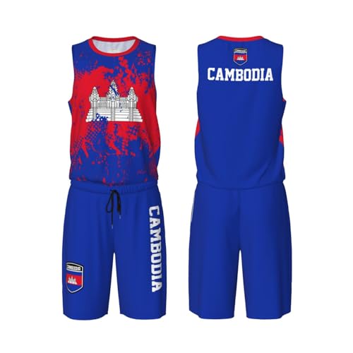 Cambodia Flag Grain (1) Basketball Jersey Uniform Suit for Men Adults Training Athletic Set