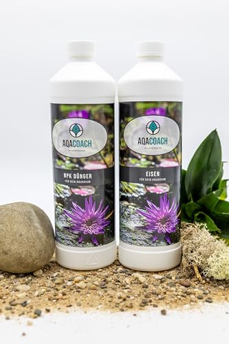 AQACoach Paquete ahorro: 1 litro de hierro y 1 litro NPK para acuario, fertilizante de hierro, fertilizante completo, nitrato, fosfato y potasio