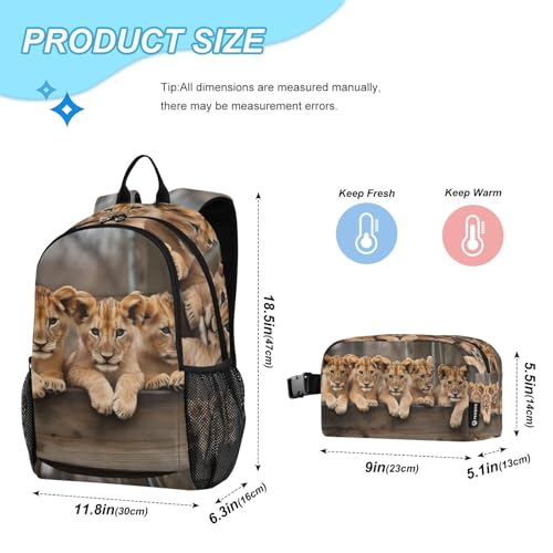Cute Small Lions Backpack Lunch Bag Set for Travel Hiking Picnic, Backpacks with Insulated Lunch Box2