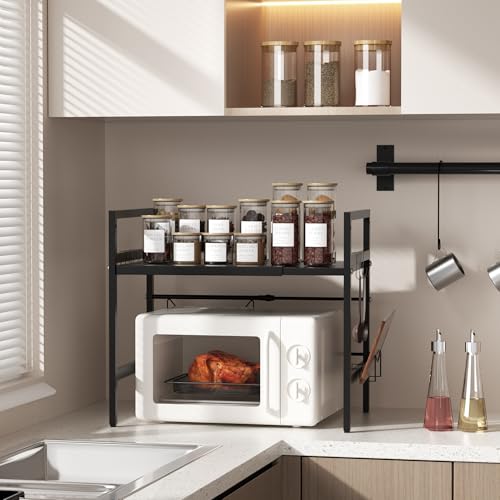 Furnestorica Einziehbares und Verstellbares Mikrowellenregal, 2-lagiges Mikrowellenregal aus...