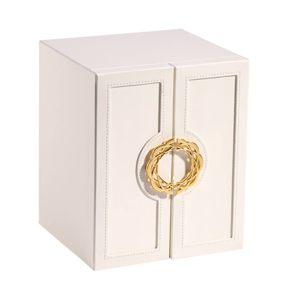 OZBMA Storage Box Display 5 Tier Large Capacity Double Door PU Leather Drawer Earrings Necklace Jewelry (White 20 * 18.3cm)