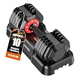 55LBS Adjustable Dumbbell, 10 in 1 Durable Weight Dumbbell with Anti-Slip Grip, Fast Adjust Gym Equipment Space Saving for Home Strength Training – Single