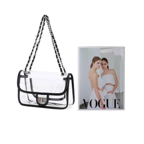 Image of Womens PVC Clear Purse Handbag with Chain Stadium Approved Clear Bag See Through Bag for Working and Concert