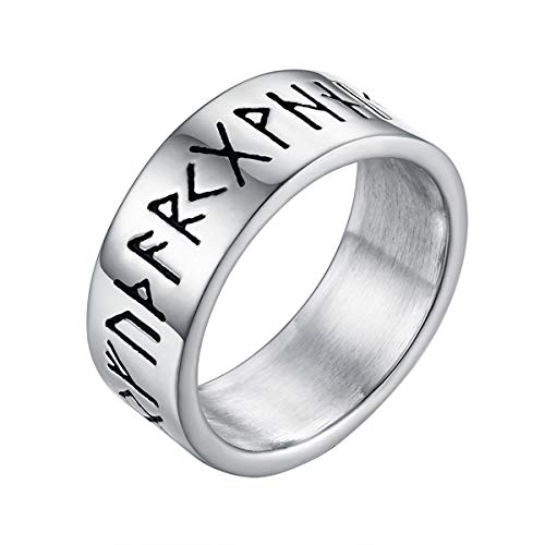 Valily Mens Viking Rune Ring Silver Stainless Steel Amulet Jewelry Gift Nordic Viking Band Ring Size 8