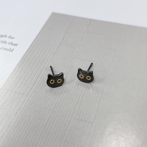 Cute Black Cat Head Stud Tiny Small Earrings Funny Lovely Yellow Eyes Kitten Cartilage Tragus Post Earring Simple Statement Animal Ear Studs Lightweight Jewelry for Women Sister Daughter4
