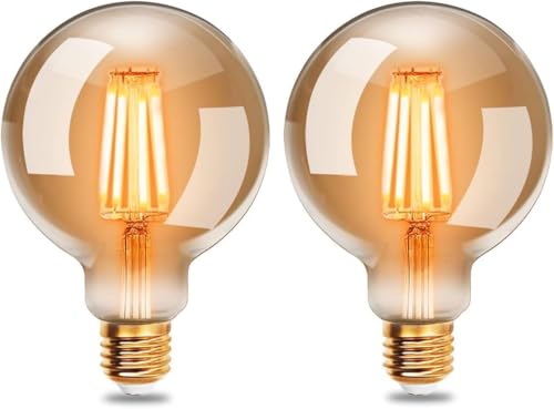 EXTRASTAR Edison Vintage Glühbirne, 95mm Durchmesser, G95 E27 LED Filament Lampe, 6W Ersetzt 48W Glühlampe, 540 LM, 2200K Warmweiß, Bernsteinfarbenes Glas, Nicht Dimmbar, 2 Stück
