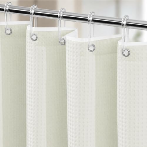 Image of HOMETHREADS Embrace Luxury with Our 6-Feet Long Premium Polyester Shower Curtain with 12 Hooks for a Lavish Bathroom Ambiance | Stylish, Splendid, and Perfectly Sized (Classic Cream, 180x180cm)