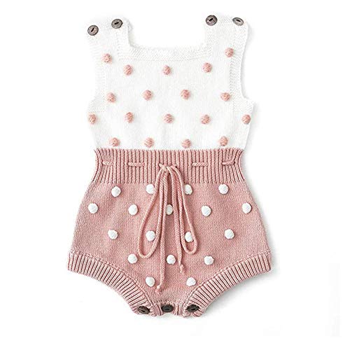 Image of Askwind Baby Girls Knit Striped Polka Dot Romper Cute Strap Sleeveless Jumpsuit Bodysuit