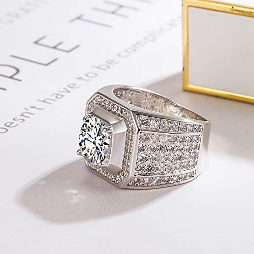 Dankadi Men's 925 Sterling Silver Ring-Square Cubic Zircon Inlaid-Classic Ring-Fashion Silver Jewelry-Party Accessories Gift 8-13# (10) - Image 7