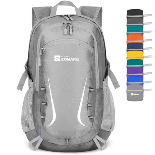 Image of ZOMAKE Lightweight Packable Backpack 35L, Foldable Backpacks Water Resistant Collapsible Light Daypack for Hiking(Silver Grey) | Light Hiking Backpacks Water Resistant Collapsible Day Pack for Travel, Everyday Carry, Multi-Pocket Layout, Heavy Duty Nylon