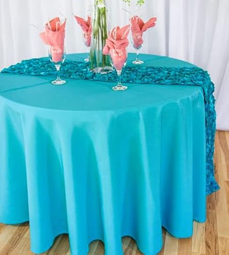 LinenTablecloth 108-Inch Round Polyester Tablecloth Turquoise - Thumbnail 4