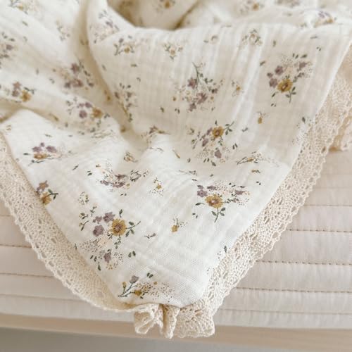 Image of BuLuTu Muslin Baby Quilt for Girls Boys Quilted Blanket 2 Layers Gauze Cotton Baby Blanket Nursery Bed Blanket Shower Gift for Toddler Newborn, Crapemyrtle Pattern, 47 inchx59 inch