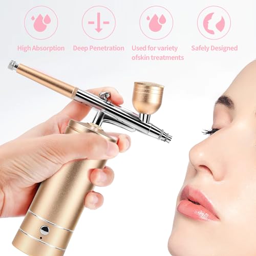 Airbrush Kit Air Brush Kit With Air Compressor Nail Charms Wireless Air Brush for Barber, Nail Art, Cake Decor, Makeup, Model Painting (Golden)