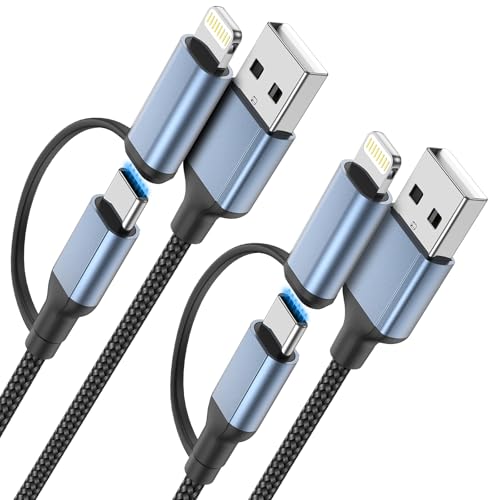 USB C and Lightning Cable 2 in 1, 2 FT iPhone Charger Cord 2 Pack, 2ft USBC Cable with Lightning Adapter Short Car Charger Cord for iPhone 16/15/14/13/12/11 Pro/Pro Max, iPad, Samsung,Google Pixel