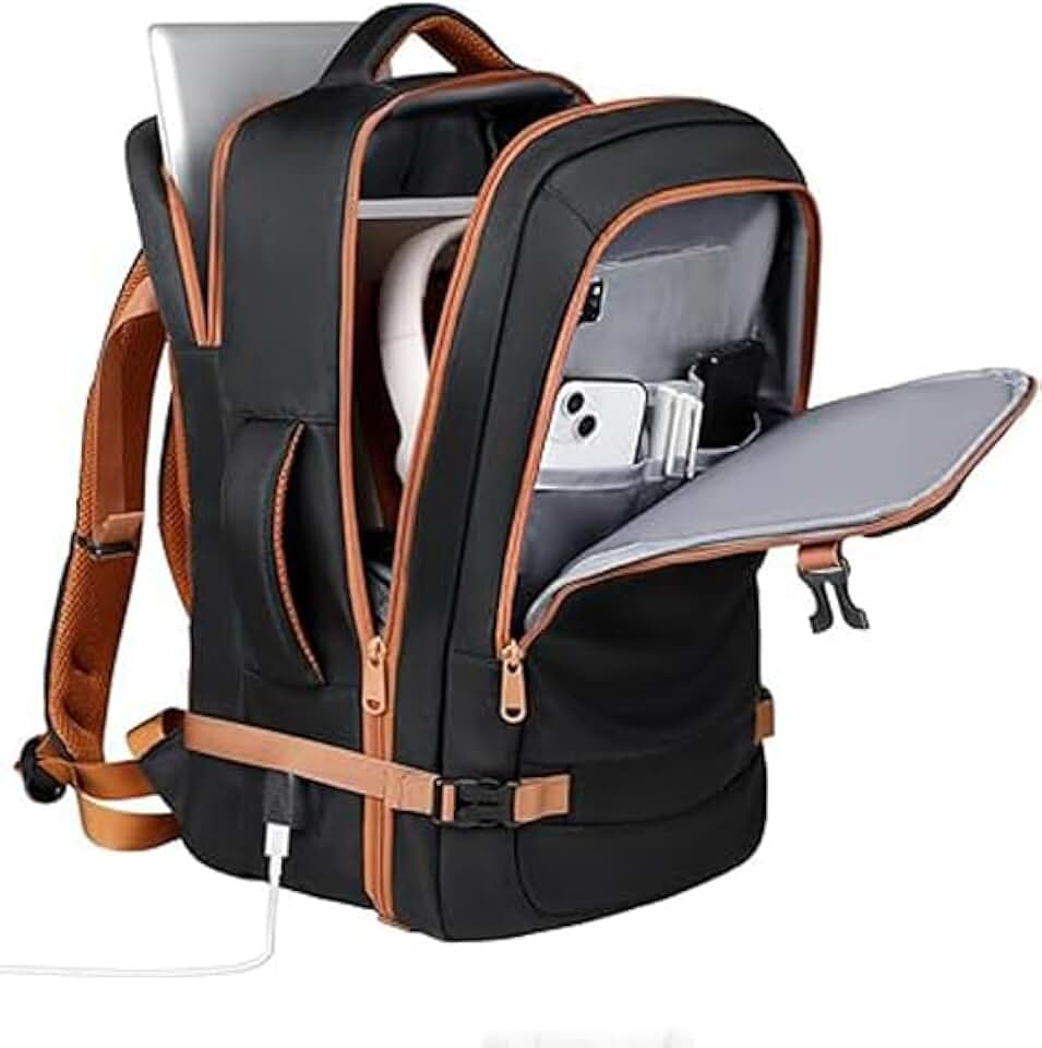 Mochila de Viagem Avião Grande Feminina Masculina, Mochila Para Notebook Executiva Impermeável com Porta USB e Compartimento Úmido-Seco, para Academia, Viagens, Trabalho, Faculdade e Presente