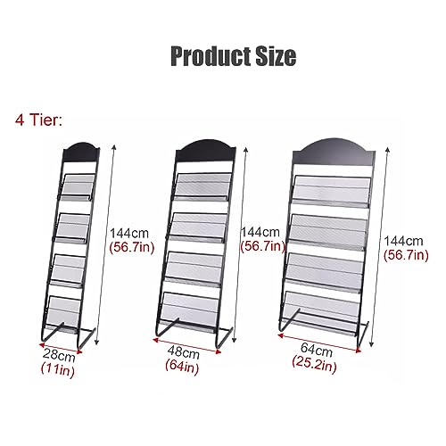 saditesdk Floor-Standing Magazine Rack, 4-Layer Iron Newspaper File Organizer Holder, Brochures or Documents in Exhibitions, Shopping Malls,25.2x56.7