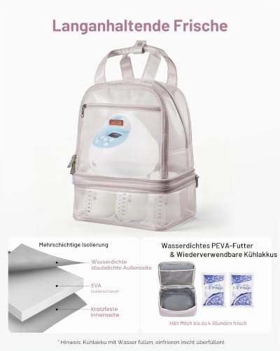 VEVOR Milchpumpen-Rucksack, 270x240x340 mm, mit Kühlakku, passend für S1/S2, Pumpzubehör & Muttermilchaufbewahrung, Wickel Rucksack für Arbeit, Reisen & Familiengebrauch, Hellrosa