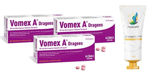 VOMEX A Dragees 50 mg Sparset 3 x 20 Tab.inkl. einer hochwertigen Handcreme Marke Faar-Apo