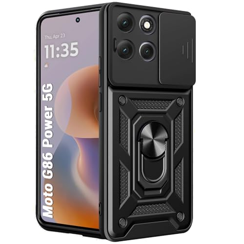 Image of TheGiftKart Tough Armor Bumper Back Cover Case for Motorola Moto G86 Power 5G | KickStand & Ring Holder | 360 Degree Protection Back Cover for Moto G86 Power 5G (PC & TPU, Sliding Camera Cover, Black)