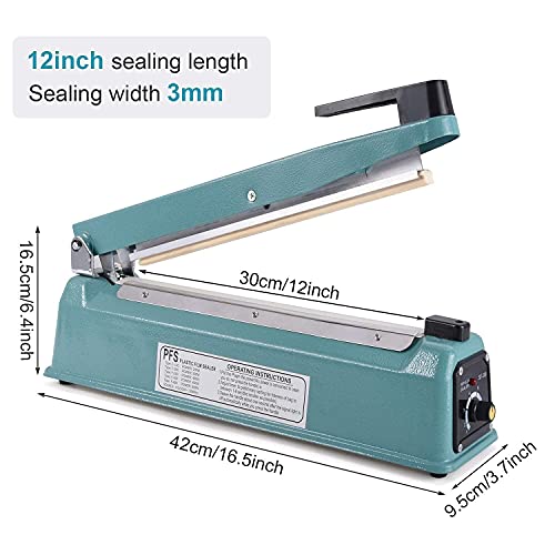 Suteck 12 inch Impulse Bag Sealer, Manual Poly Bag Sealing Machine w/Adjustable Timer Electric Heat Seal Closer with 50Pcs 4X6 Inch Shrink Wrap Bag and 2 Free Replacement Kit (12 inch) - Thumbnail 6
