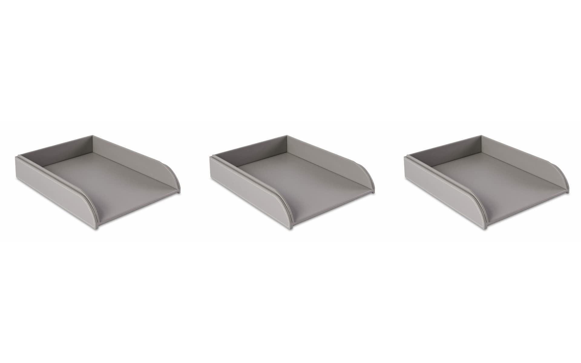 OSCO Faux Leather Letter Tray A4 – Stackable Desk Organiser Paper Sorter, Grey, 3-Pack, 6.3×24.5×33.1 cm — image 1
