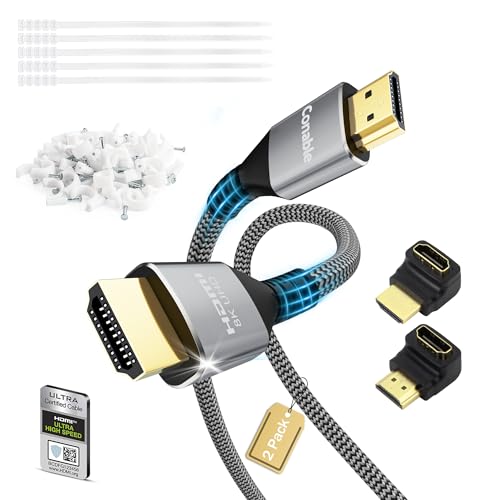 Certified HDMI® Cable, Real 8K Cable (2 Pack, 3.3FT+ 3.3FT), 48Gbps, Ultra HD Braided Cord, Supports 8K@60Hz 4K@120Hz, eARC, HDR, HDCP 2.2 2.3, for Laptop, Monitor, Switch, PS5/PS4, Xbox, UHD TV