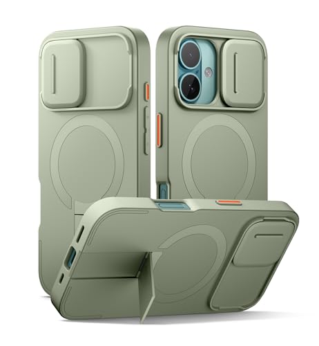 SURITCH ���C�P�[�XiPhone 16�ƌ݊��� �ƃJ�����ی�J�o�[�ƒ����\�ȃX�^���h ���h�~�ϏՌ��ی�J�o�[iPhone 16�p (�O���[��)