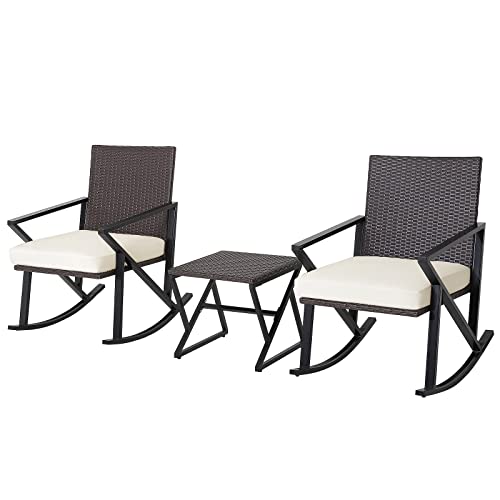 Giantex Ensemble de chaises à bascule et table de patio avec cadre en métal résistant, coussins rembourrés, ensemble de bistrot pour balcon, porche, patio – Image 5