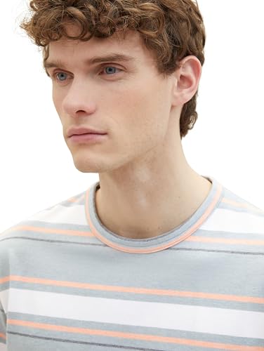 TOM TAILOR Herren T-Shirt mit Streifen aus Piqué, 35041 - Mint Grey Multi Stripe, XL – Ansicht 4