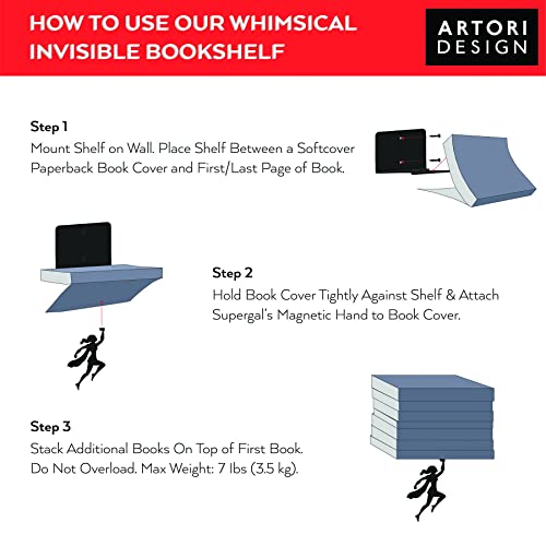 Artori Design Invisible Hanging Metal Floating Bookshelf - Optical Illusion Wall Book Shelf For Kids And Adults - Modern Small Black Wall Mounted Bookshelves For Unique Home Decor (2 X Wondershelf) #TOP7