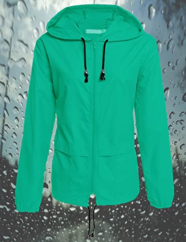 Avoogue Lightweight Raincoat Women's Waterproof Windbreaker Packable Outdoor Hooded Rain Jacket Lake Green M - Thumbnail 2