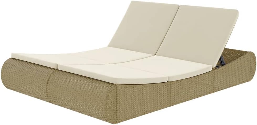 Outdoor Beds Patio Lounge Bed Poly Rattan Beige,Luxurious Rattan Sunlounger with Adjustable Backrest for Comfortable Outdoor Relaxation Beds for Patio, Lawn & Garden