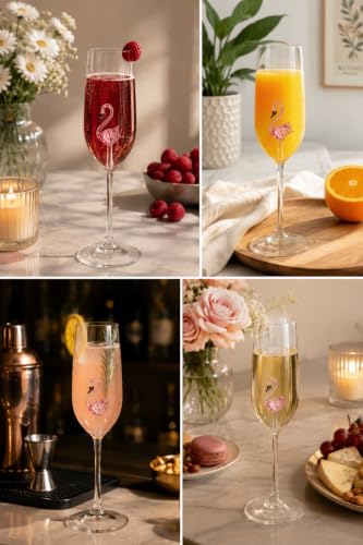 Image of Handcrafted Flamingo Champagne Flute Glass | Borosilicate Wine & Champagne Glass | Cocktail & Mimosa Glass | Gift for Weddings, Parties & Celebration (Flamingo Champagne Glass)