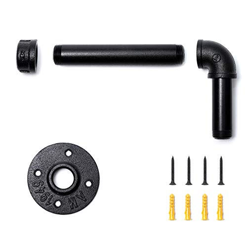Industrial Pipe Toilet Paper Holder, Diy Vintage Rustic Paper Holder Towel Racks Heavy Duty Pipe Roll Tissue Holder With Mounting Screws For Bathroom, Bedroom, Kitchen (Black, 1) #TOP2