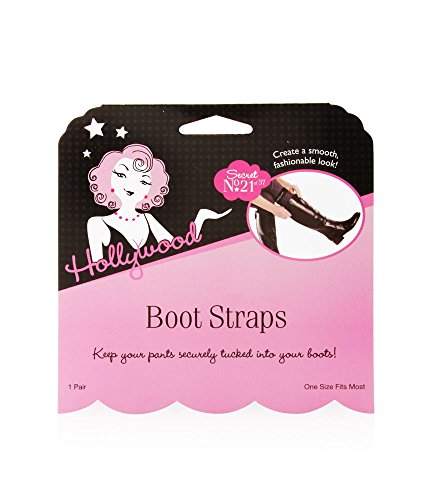 Hollywood Fashion Secrets Boot Straps – Adjustable Elastic Bands, Pant Stirrups for Secure Tuck, Invisible Support to Prevent Slouching, Velcro, One Size, Black 1 Pair